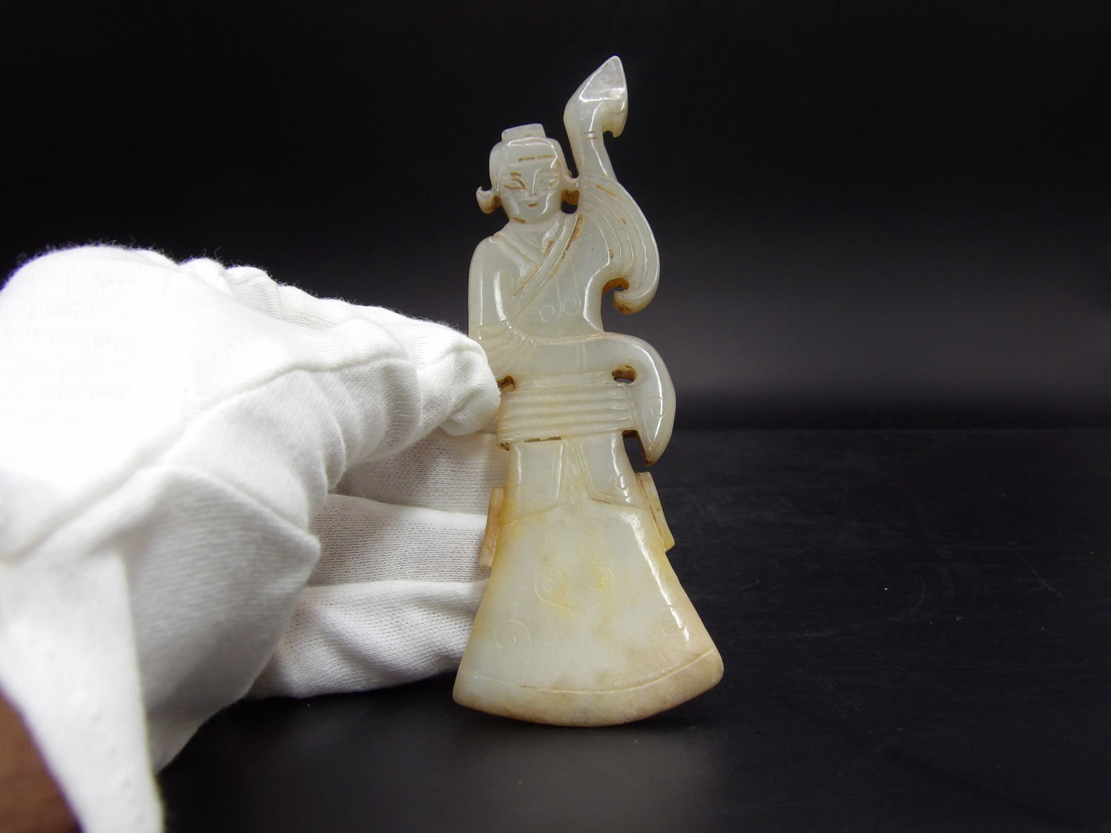 Chinese Jade Dancing Woman Carving: 45 grams. 4.8 x 1 x 0.2 grams.