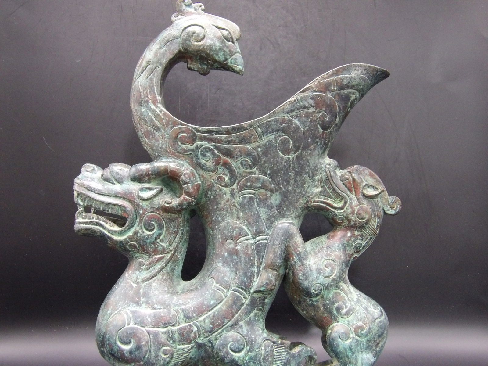 Chinese Bronze Beast Phoenix Vessel 11 inches height (1 of 8)