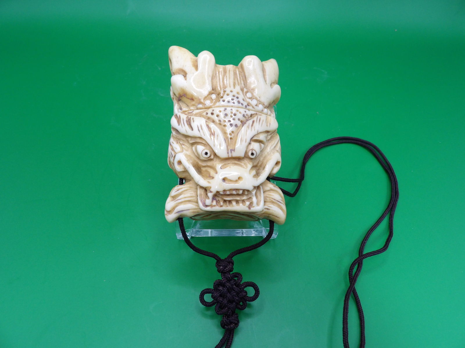 Japanese carved dragon inro with lid and silk tassels: Inro with lid is 2.7 inches height.