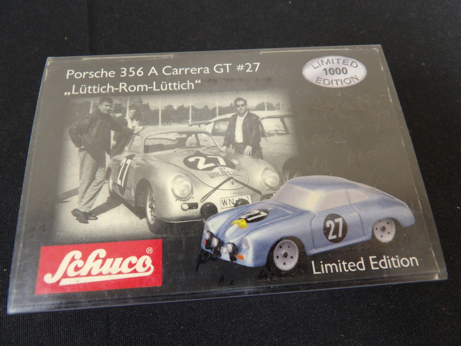 Schuco Porsche 356A Carrera GT#27 limited 1000 edition: 1.8 inches length car in 3.7 inches length box.