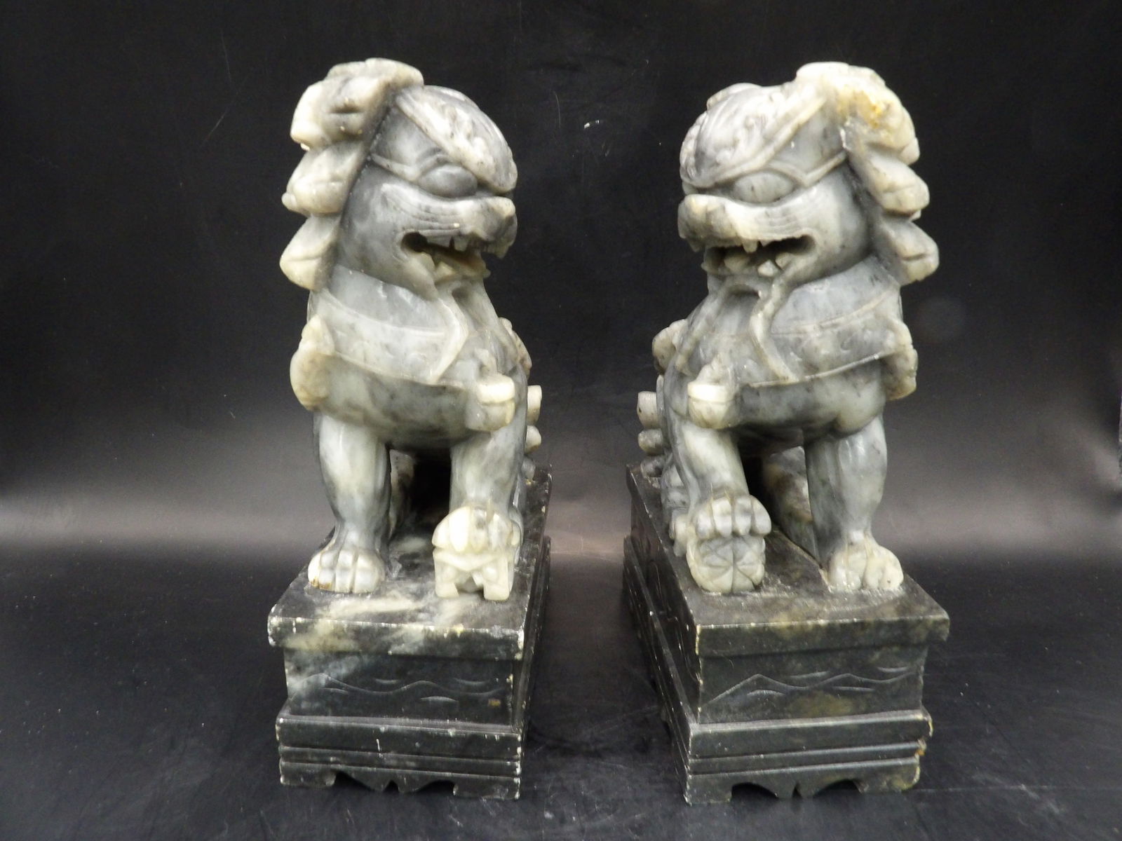 A pair of Chinese soapstone foo dog bookends (1 of 5)