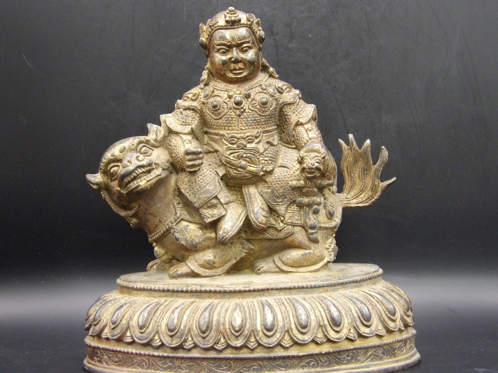 Chinese Bronze Warrior Riding A Beast Statue 8 inches height (1 of 6)
