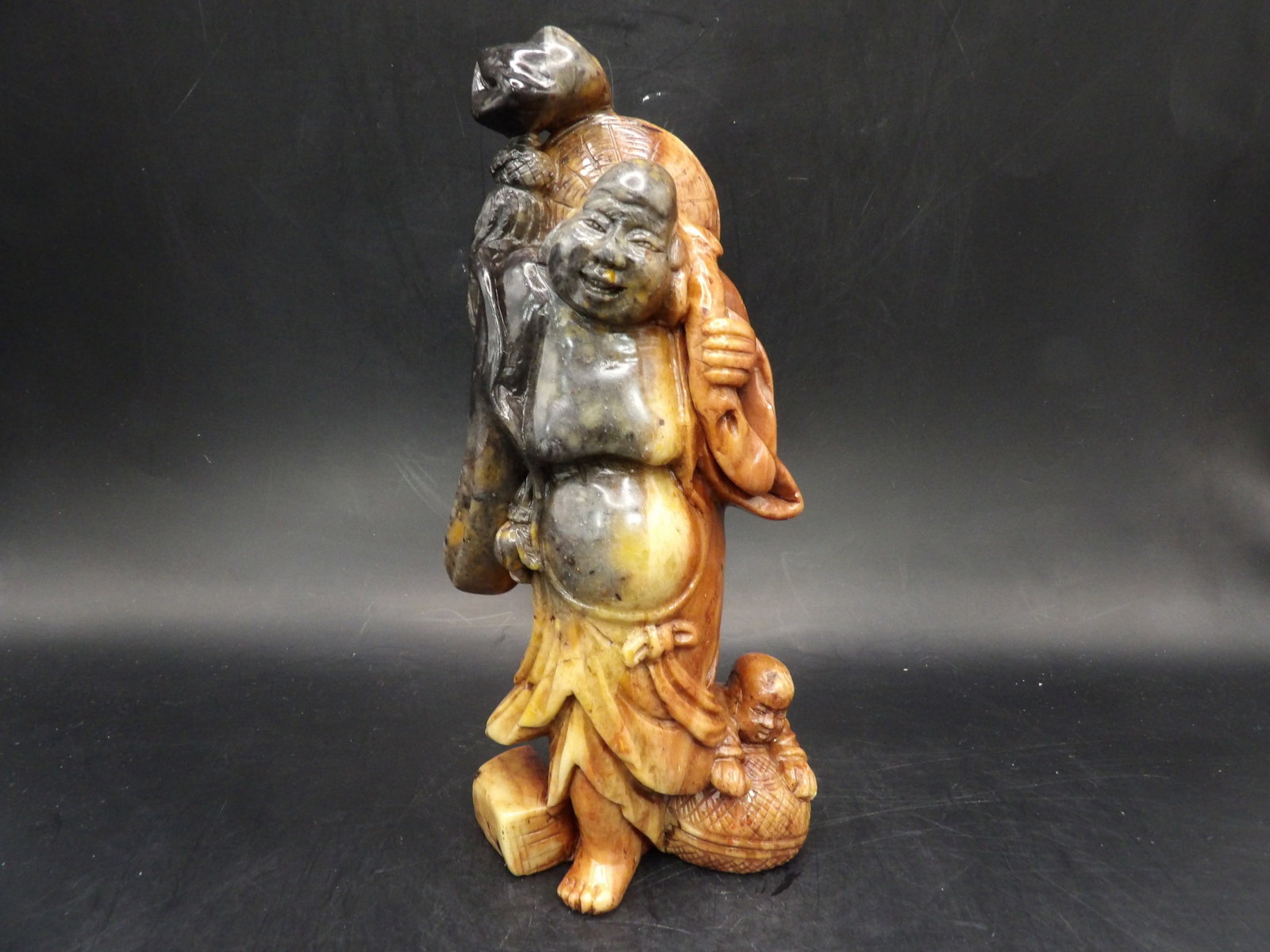 Chinese carved shoushan stone buddha and boy statue (1 of 5)