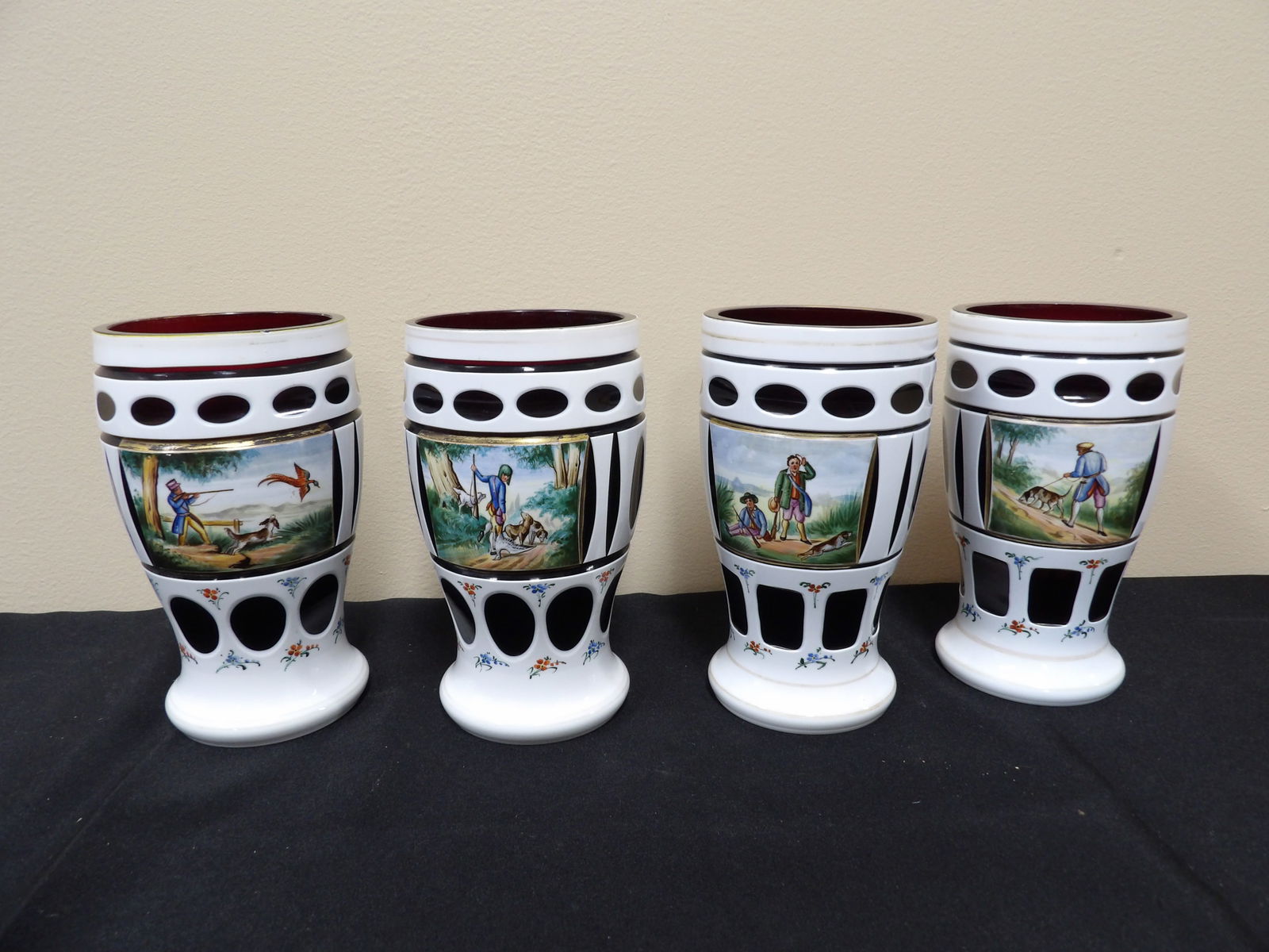 Set of 4 Bohemian glass cup: 7.5 inches height.