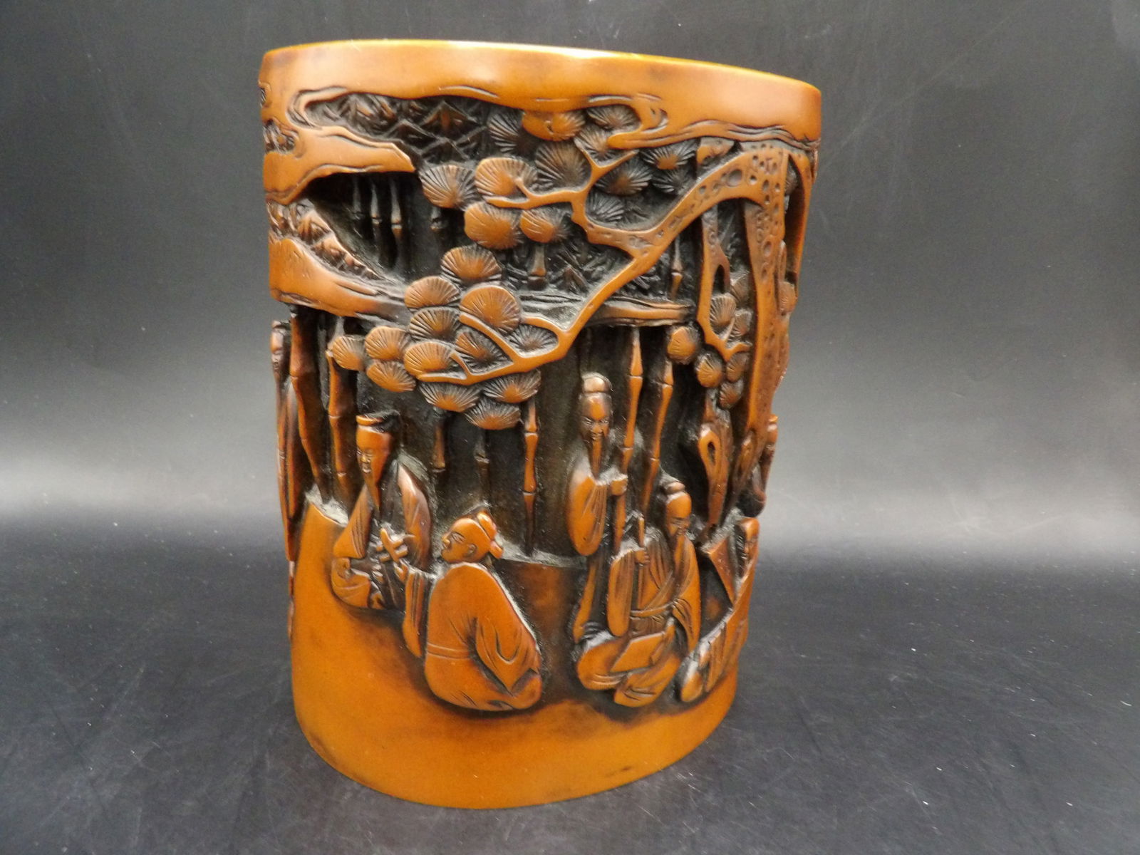 Chinese heavy brush pot with scholar scene (1 of 9)