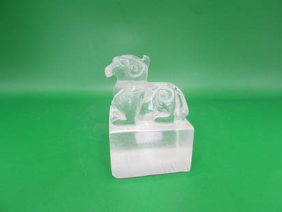 Antique Chinese Rock Crystal Beast Carved Stamp Seal: Rare rock crystal carved stamp seal. Size is 2.5 x 1.8 x 1.8 inches.