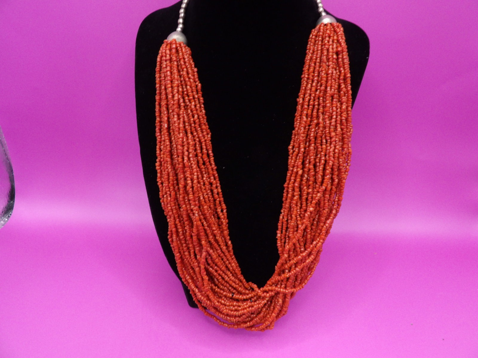 40-strands red coral necklace: 22 inches length.