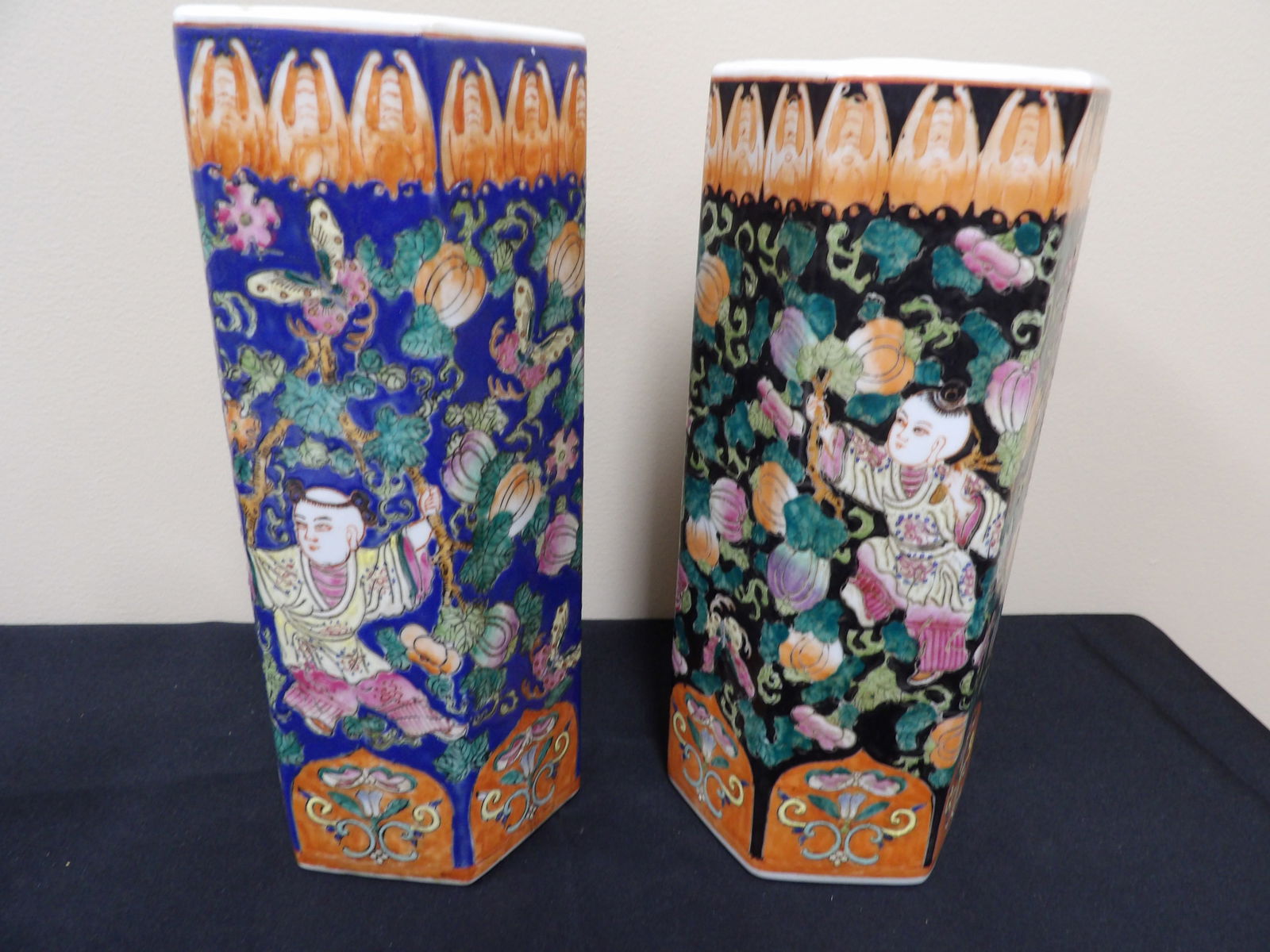 Lot of 2 Chinese Qing dynasty Jiaqing mark hand painted porcelain hat stand 12.5 inches height (1 of 10)