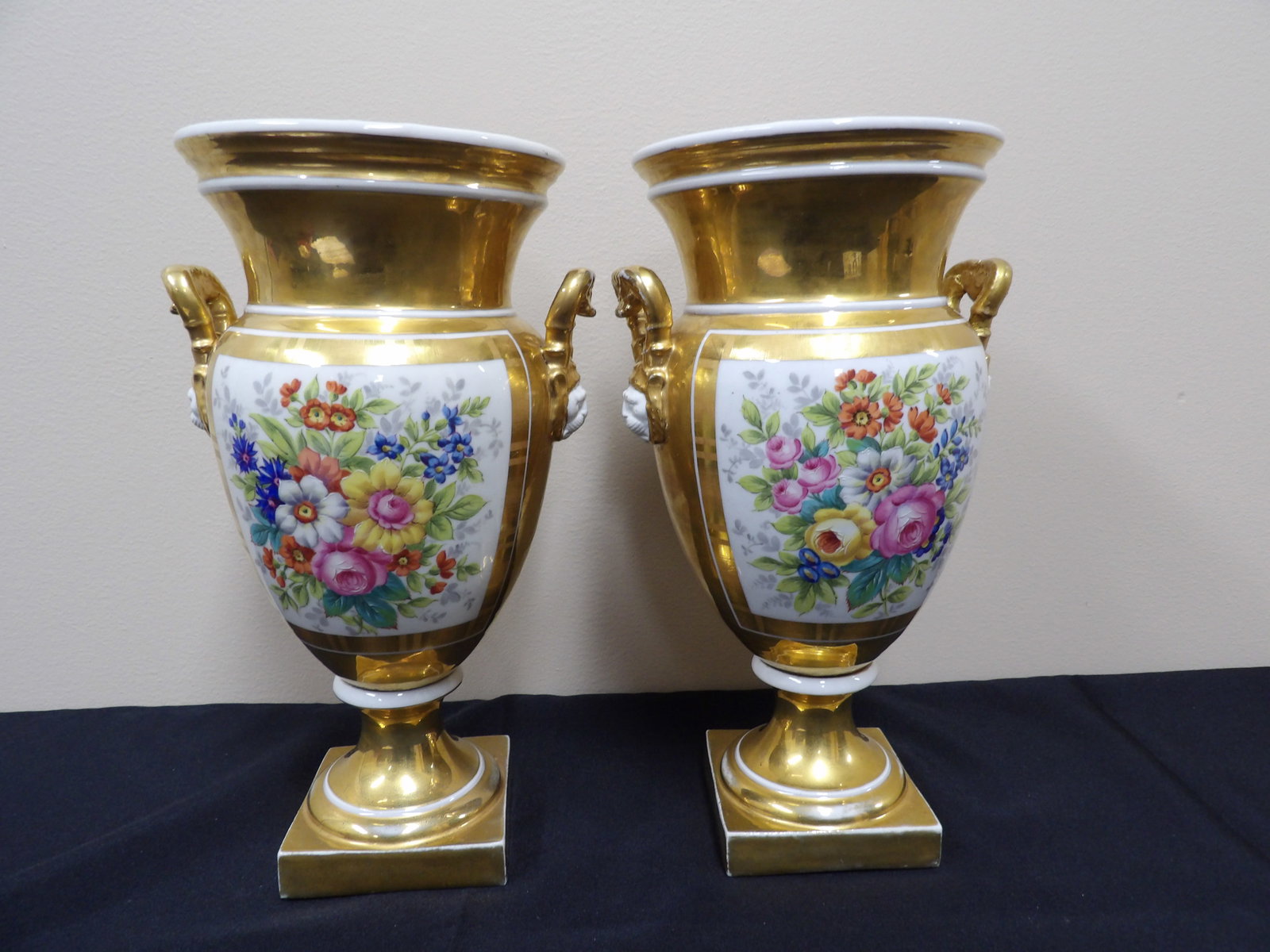 Rare antique gold gilt hand painted porcelain vase pair probably French (1 of 12)