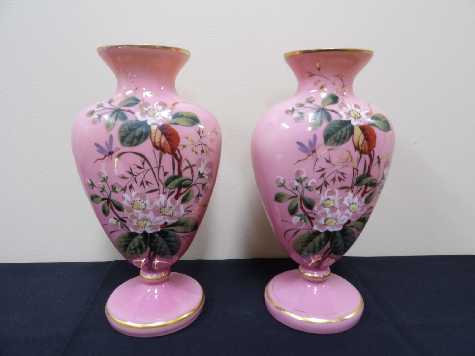 A pair of French Opaline vases: Approx. 11 inches height.