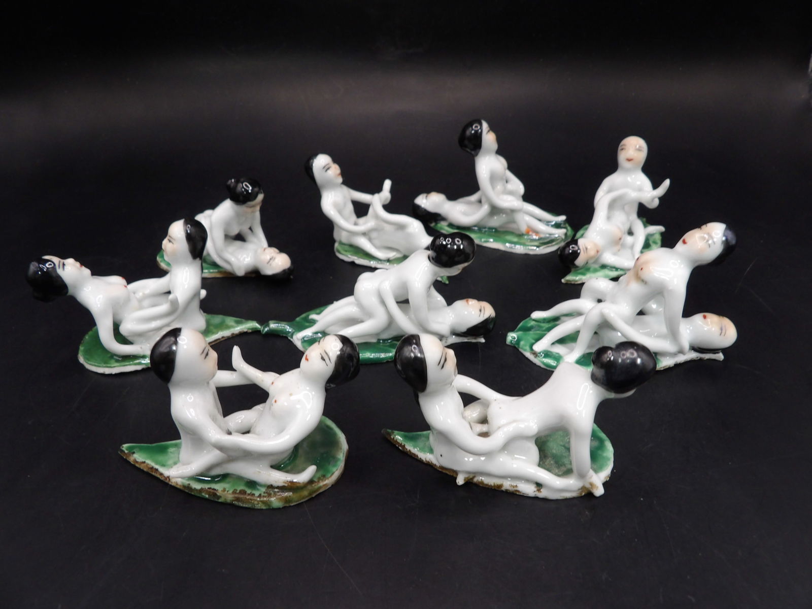 Rare lot of 9 antique Chinese molded porcelain erotica scenes statues (1 of 10)