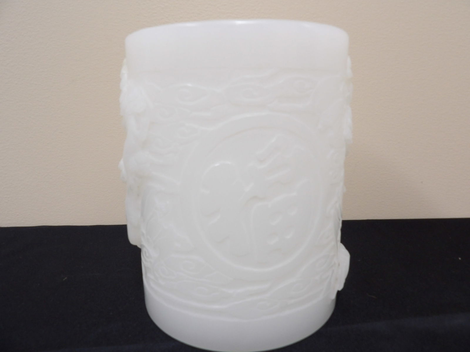 Chinese large stone brush holder with raised trees and Chinese character (1 of 9)