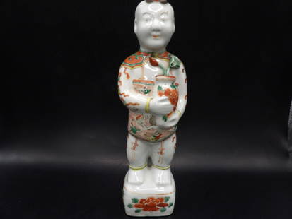 Chinese antique Qing dynasty porcelain ho ho boy figurine: 8.7 inches height.