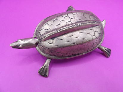 Old Chinese turtle shaped bronze lock: 4 inches length.