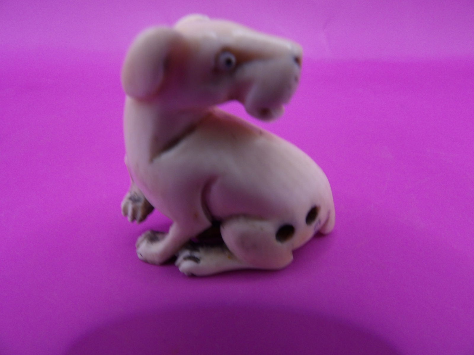 Fine antique Japanese netsuke carving of a dog signed - No Export (1 of 6)