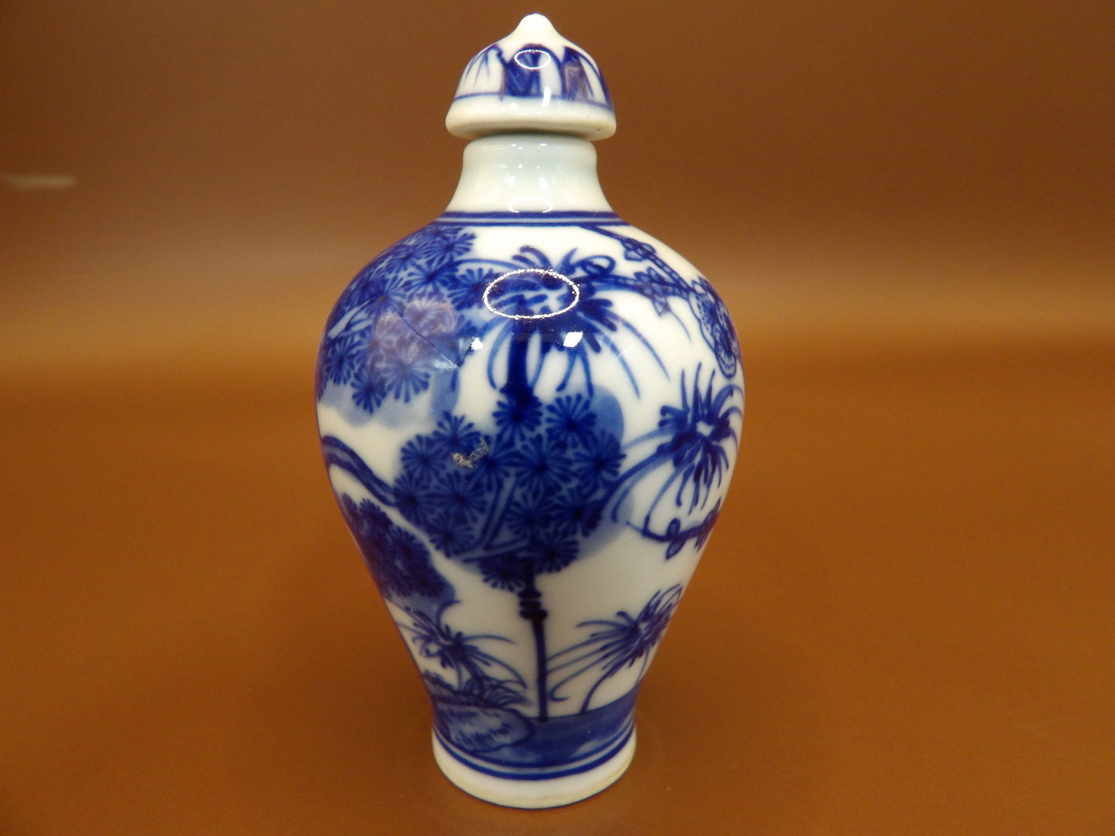 Chinese hand painted blue and white porcelain snuff bottle with Qing dynasty double circle mark (1 of 8)