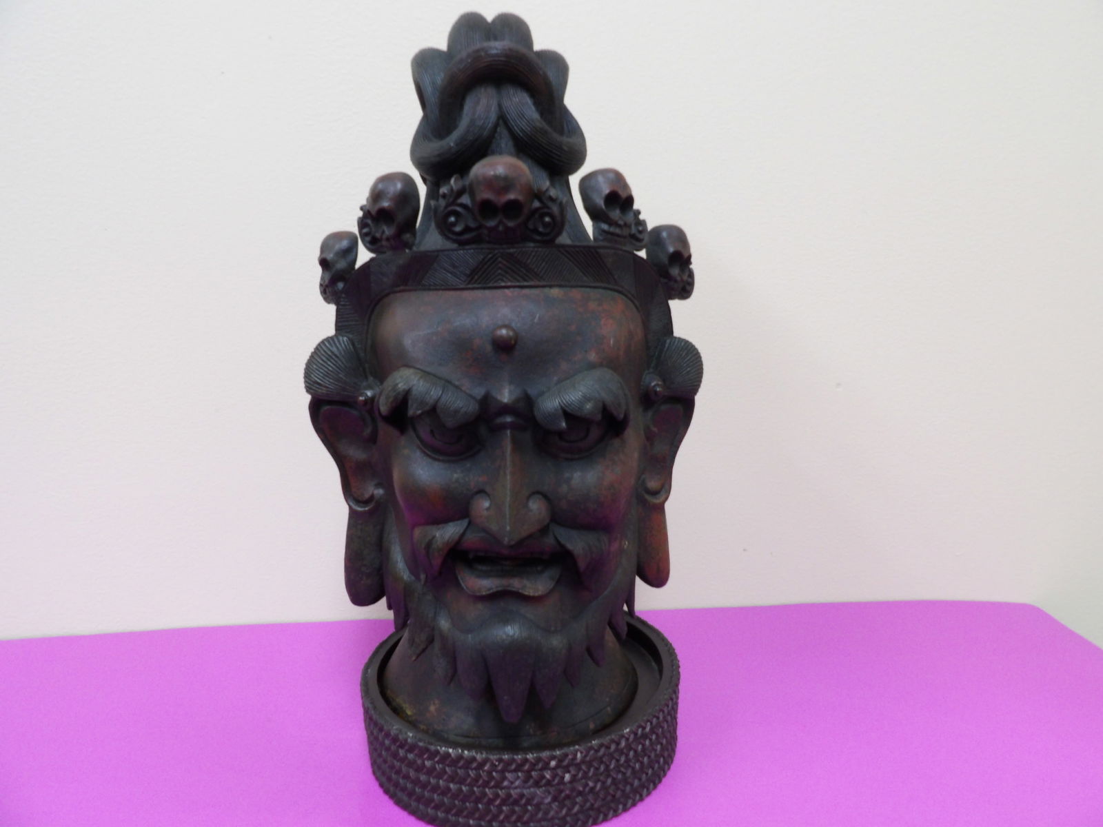 rare Japanese bronze skeleton devil skull death-head King Kong buddha head statue signed (1 of 10)