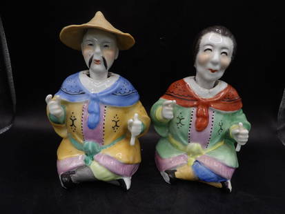 Lot of 2 Japanese porcelain nodders: Taller one is 7.7 inches height.
