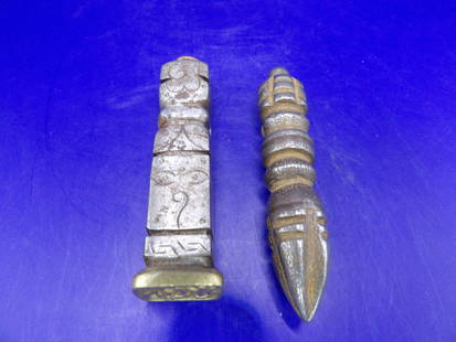 lot of 2 Tibetan meteorite stone carved pendant and stamp seal: Pendant is 3 inches height.