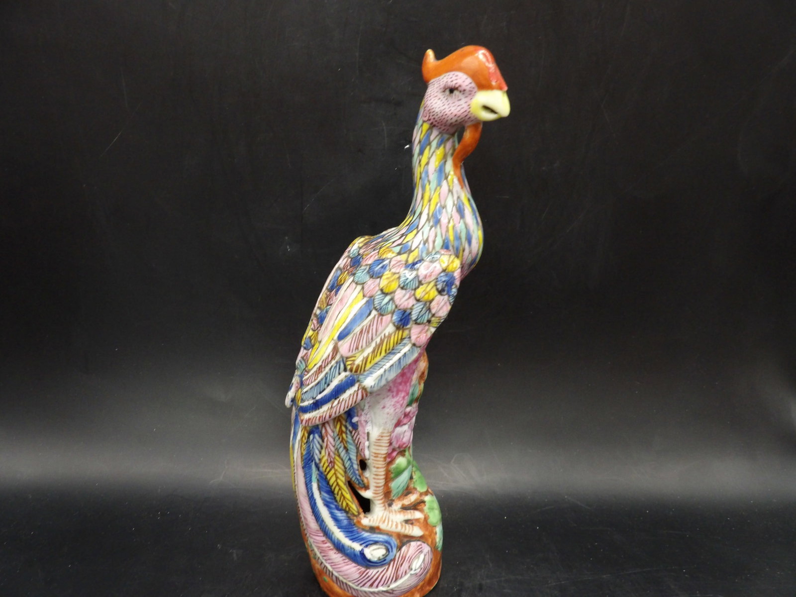 Antique Chinese molded porcelain phoenix figurine Republic Era fine details: 8.2 inches height. Stamped China on the bottom.