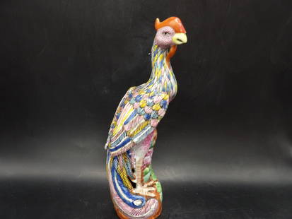 Antique Chinese molded porcelain phoenix figurine Republic Era fine details: 8.2 inches height. Stamped China on the bottom.