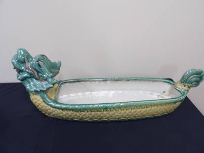 Chinese dragon head long porcelain planter: 29 inches long.
