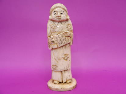 Japanese natural material fine carved figurine - No Export: 3.6 inches height.