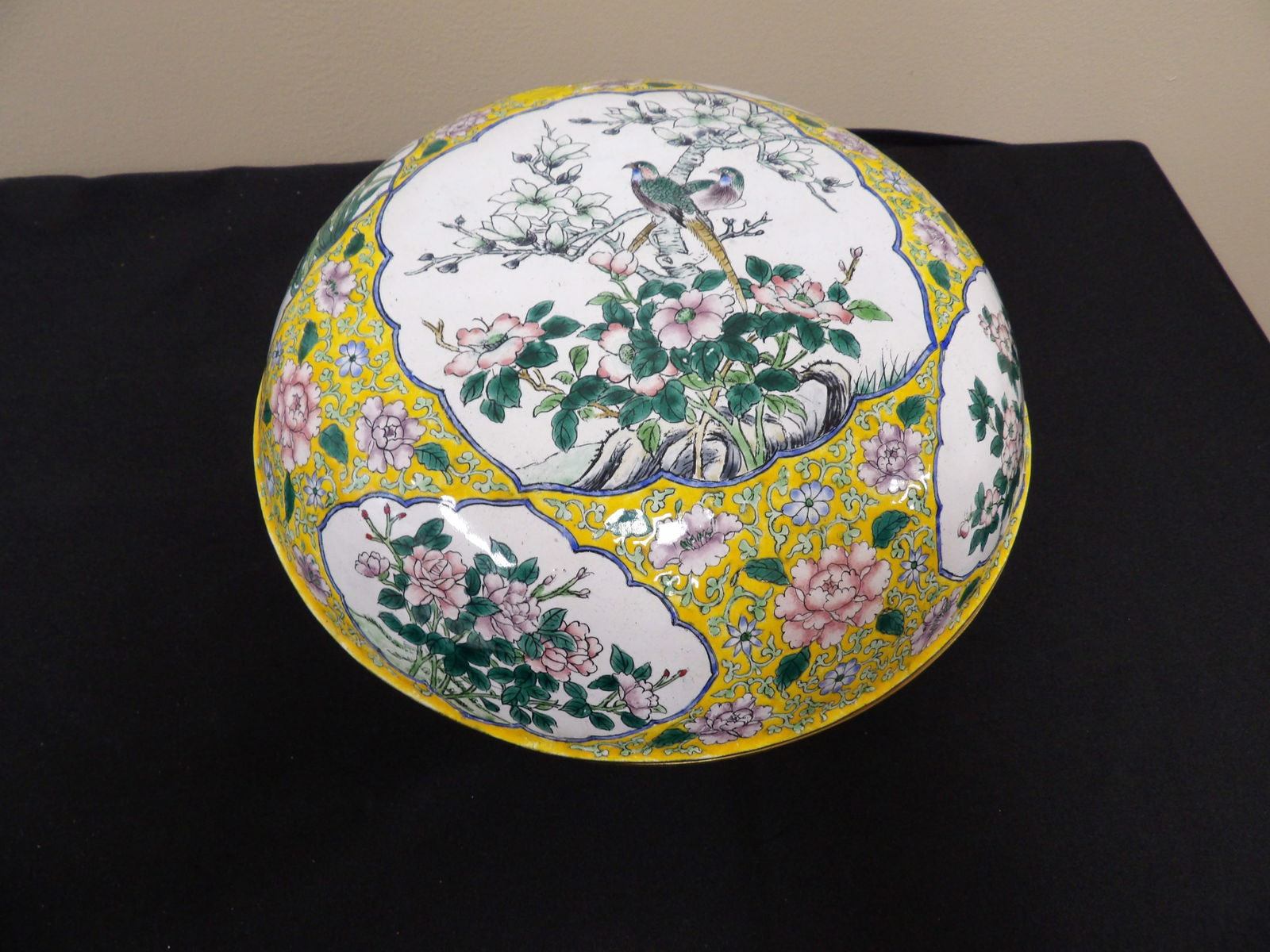 Antique Canton Enamel large lidded container with fine painting (1 of 8)