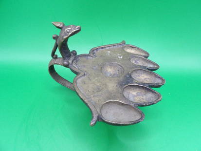 Antique Asian Indian brass oil lamp: 5 inches length.