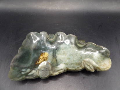 Chinese carved jade brush washer: 5 inches length. 169 grams.