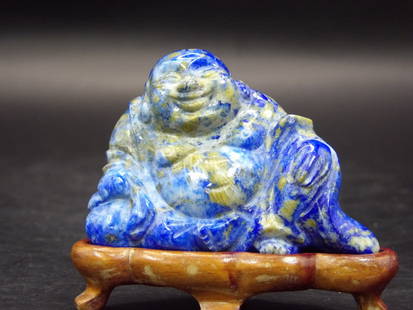 Antique Chinese Fine Lapis Lazuli Buddha Carving Custom Base: 1.6 inches height not including base. Very fine carving, base included.
