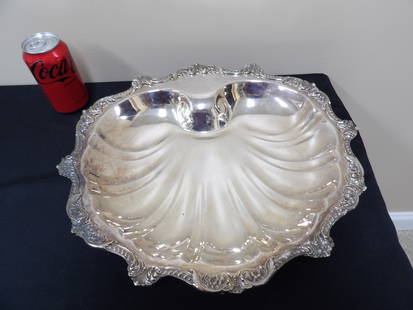 Silver Plate Shell Shaped Footed Serving Tray: 16 inches length.