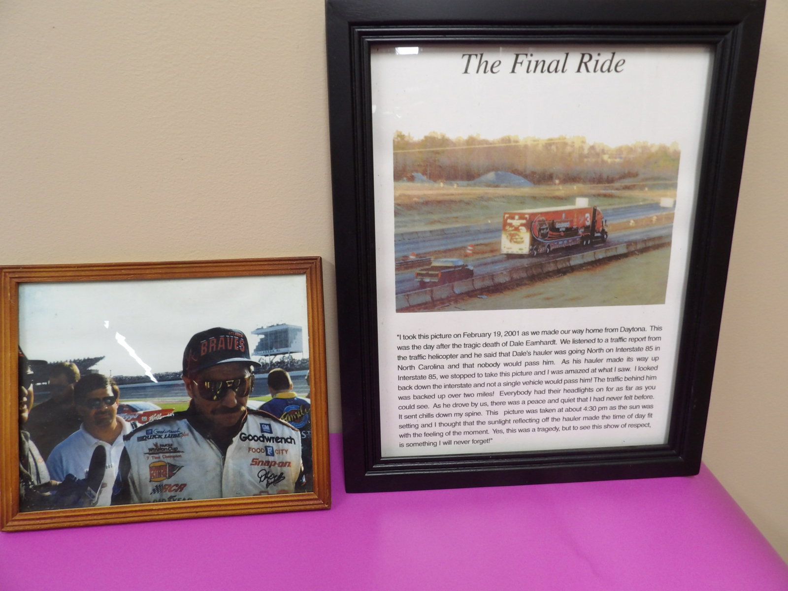 Lot of 2 framed sports memorabilia for Dale Earnhardt: Bigger frame is 12 x 16 inches.