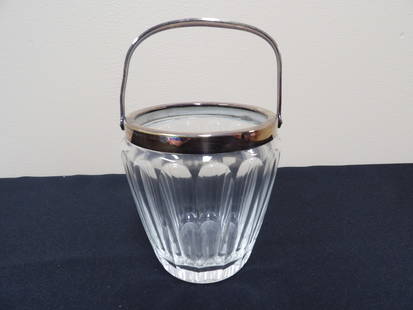 vintage German crystal bucket with handle: 6.7 inches height including the handle.