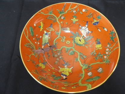 Chinese acrobats porcelain bowl with gold rim: 9 inches opening.