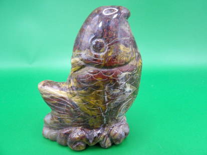 golden reddish jasper carved fish shaped snuff bottle: 2.6 inches height.