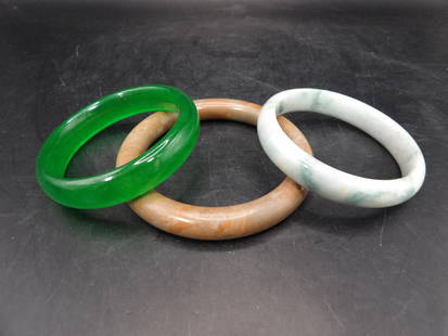 lot of 3 Chinese jade bangle bracelets: See pictures for sizes.