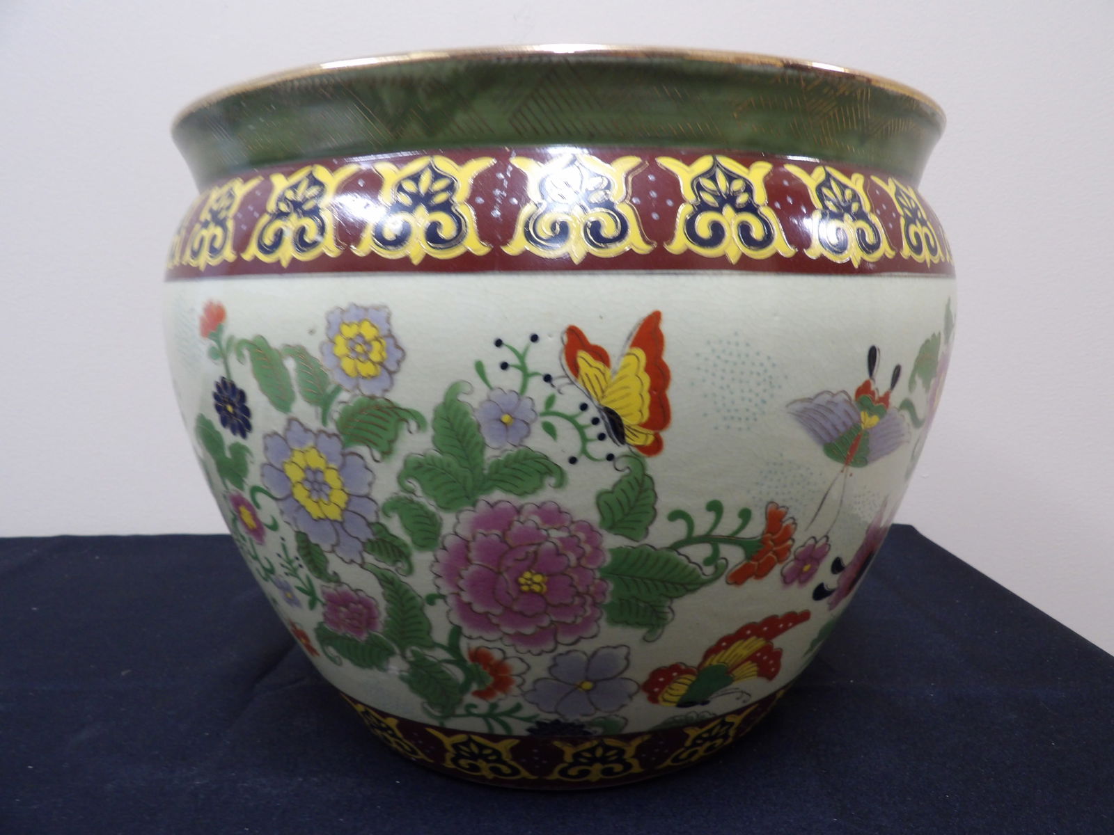 vintage Chinese butterfly and floral pattern fish bowl cachepot jardiniere (1 of 8)
