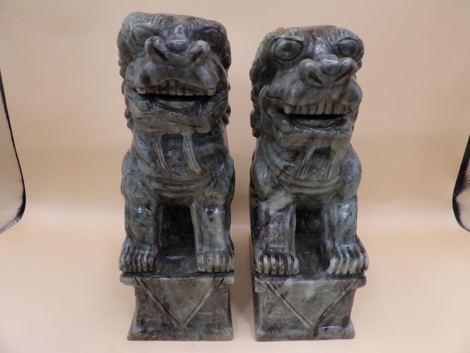 Lot of 2 old Chinese stone carved foo dog statues over 14 lbs (1 of 7)