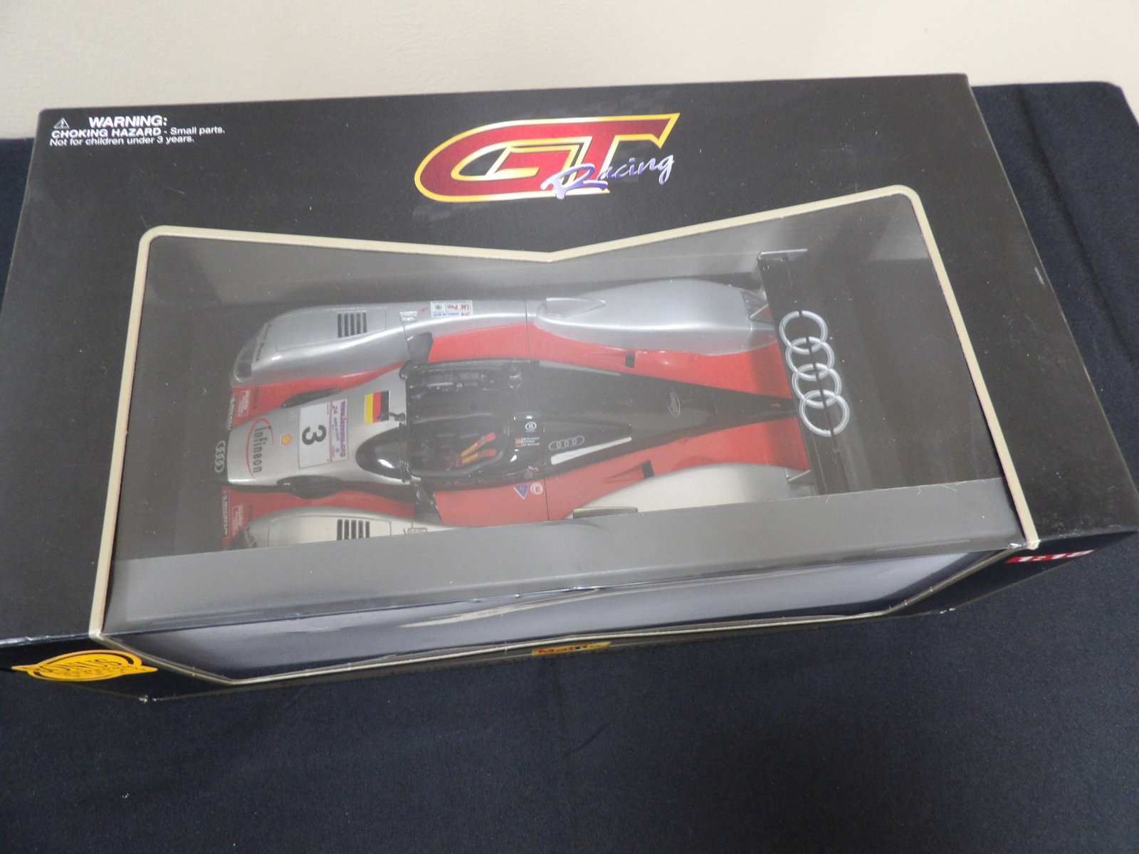 Maisto GT racing Infineon Audi Le Mans 2008 1:18 in original box: 9.5 inches length scale car in 14 inches length box.