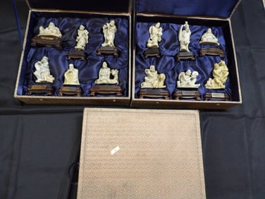 Rare Chinese Shoushan stone 18 Lohan or Arhats w custom stands - We offer at cost in-house shipping