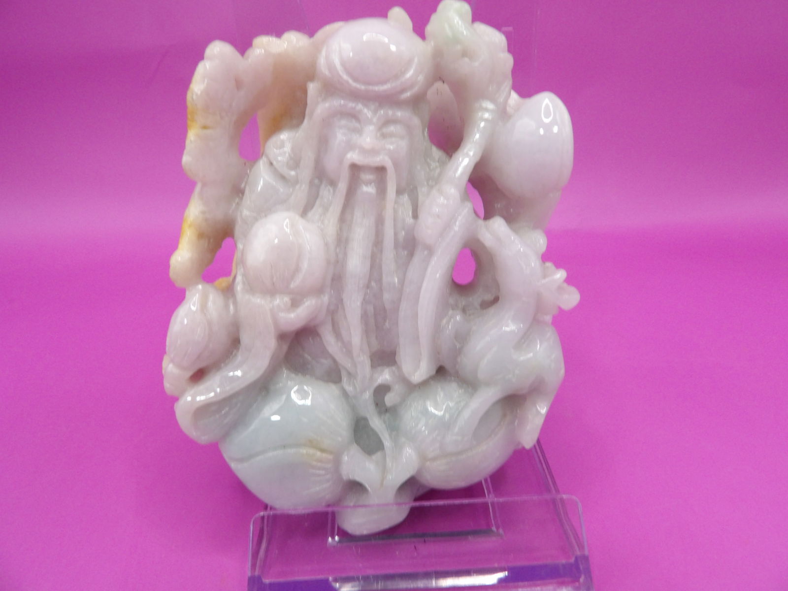 Chinese jadeite jade carving Longevity God double sided boulder (1 of 5)