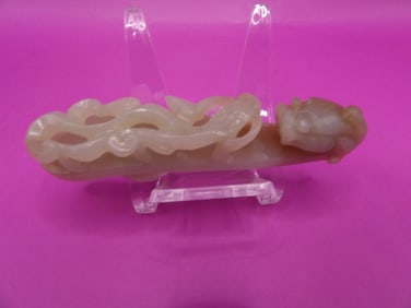 Chinese antique 18th century fine carved jade dragon belt hook