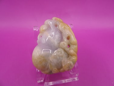 Chinese jadeite jade large carved pendant monkey on gourd