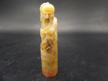 Chinese carved shoushan stone Longevity God stamp seal with padded box