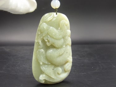 Chinese nephrite jade dragon boulder carving