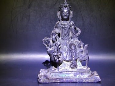 Rare Ming Dynasty Chinese Bronze Buddha Riding A Dragon