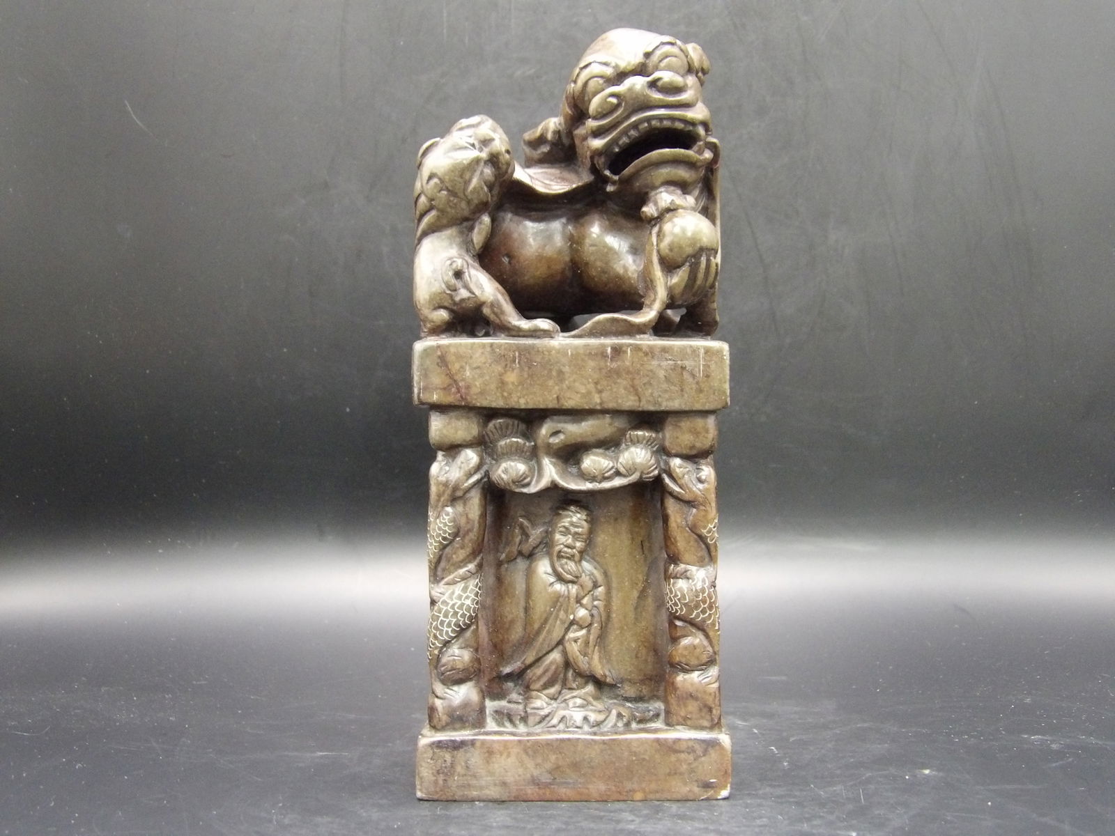 Chinese Antique Hard Stone Carving amazing details raised characters (1 of 6)