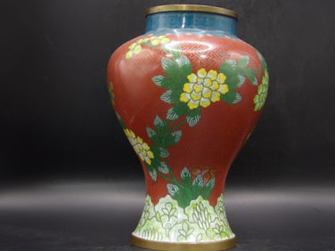antique 8.3 Inches Height Republic Era Chinese Cloisonne Floral Vase