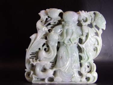 Antique Chinese Qing Dynasty Longevity God Large Ornate Carving 1882 grams